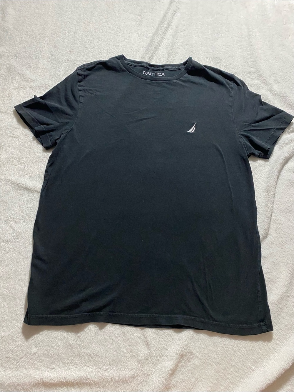 Nautica Black Short Sleeve Crew Neck Tee with White Sail Logo